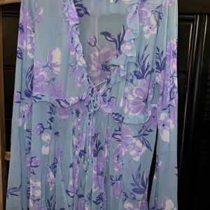 Free People Floral Blouse in Blue and Purple